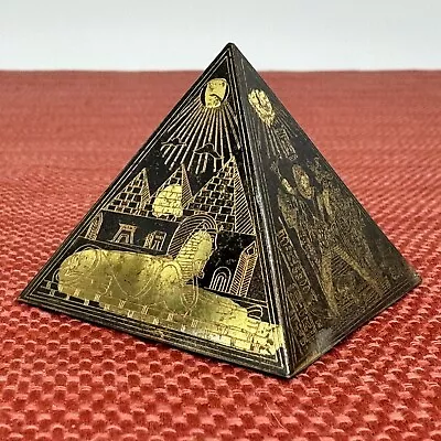 Vintage Egyptian Pyramid Hieroglyphics Paperweight Etched Laminated Brass Metal • $16.99