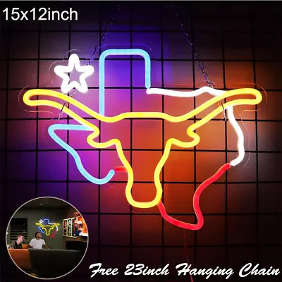 TEXAS Longhorn LED Neon Light Sign USB Powered For Man Cave Room Bar Wall Decor • $30.99