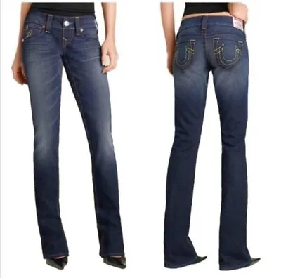 TRUE RELIGION ROCKSTAR GINA Boot CutWomen's Dark Blue Jeans Size 24 World Tour • $36.66