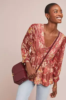 Vineet Bahl Tabitha Blouse Size XS Red Gold Tiger Lily Floral Anthropologie • $55.25