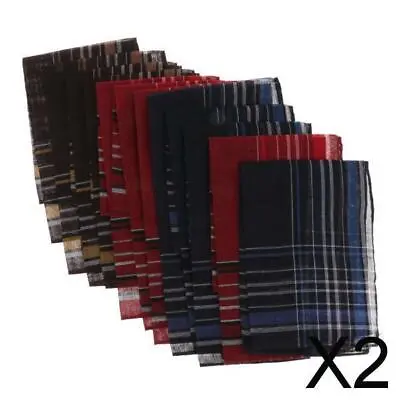 2X Pack Of 12 Men Fashion Plaid Cotton Handkerchief Hanky ​​Pocket Square • £10.78