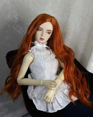 1/4 1/3 7-8  BJD Doll Wig MSD Sd Long Wavy Copper Carrot Red Hair No Bangs 203 • $26.50