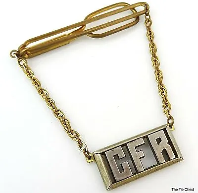 Swank Vintage Tie Chain 1940s Sterling Silver Letters CFR Initials Monogram • $27.50
