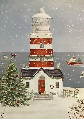 CHARITY SINGLE CHRISTMAS CARD~RNLI~CHRISTMAS LIGHTHOUSE~SEE DESCR~18x13CM • £2.20