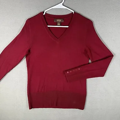 Victor Alfaro Sweater Womens Small Red 100% Wool V-neck Long Sleeve Button EUC • $14.95