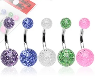 Glitter Ball Belly Bars Pack Of 5 Navel Curve Barbell Steel • £6.55