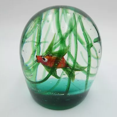 Murano Art Glass Paperweight Fish Aquarium Fishbowl 4 Inch Original Sticker • $128.98