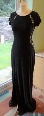 Lustre New Full Length Black Dress With Lace Sides And Back Slit Skirt Size 12 • £15.99