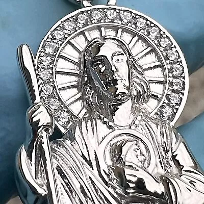 Real 925 Sterling Silver San Judas Tadeo Dije De Plata St Saint Jude CZ Pendant • $38.95