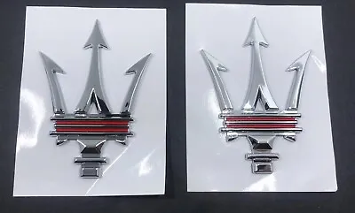 2x Chrome/Red Side Emblem Badge For Maserati Quattroporte Levante MC20 Trident • $39.95