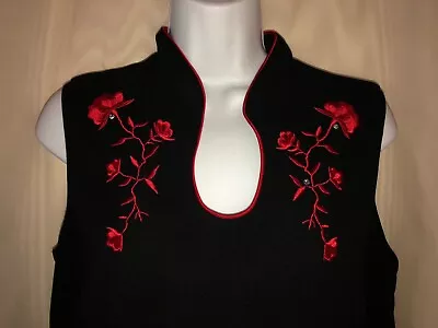 J.R. NITES Black Women's ROSE EMBROIDERY Blouse Top TUNIC SMALL • $12.99