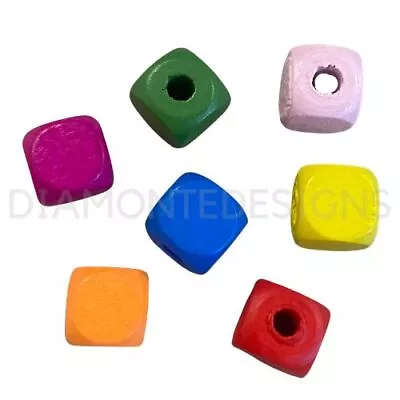 10mm Mixed Colour PLAIN WOODEN  Cube Beads Jewellery Craft Beading Kids UK • £2.59