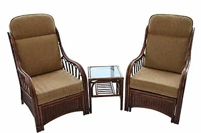 Verona Cane Conservatory Furniture Duo Set- 2 Chairs & A Side Table - Coffee • £499