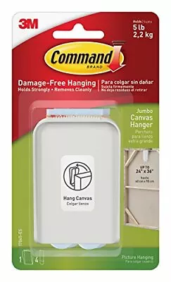 3M Command Jumbo Canvas Hanger White Hooks And 4 Strips Acrylic Multicoloured • $27.43