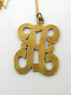 Vintage Gold Filled Script Letter Initial Large H Pendant Necklace Etched • $26.99