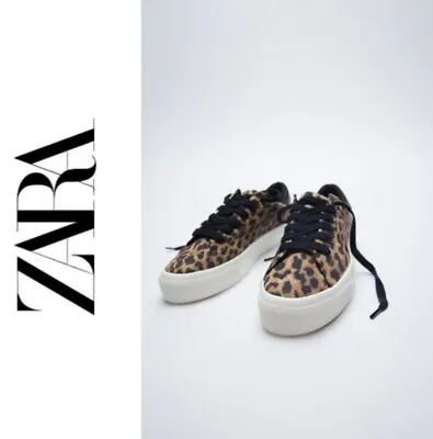 $40 • Buy Zara Leopard Animal Print Lace Up Sneakers Trainers US6.5 EU37