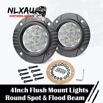 2x 4  Round Flush Mount LED Light Bar Spot Flood Reverse Fog Work Lights 12V 24V • $39.49