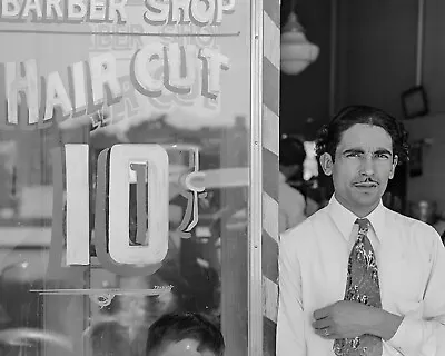 8x10 Vintage Image Of A Barber Outside His Shop In San Antonio TX Circa 1939. • $6.99