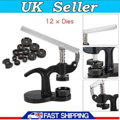 Watch Back Case Press Closer Set Watchmaker Watch Repairing Tool With 12 Dies UK • £10.24