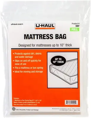 U-Haul Standard Full Mattress Bag – Moving & Storage Cover For Mattress Or Box S • $14.08