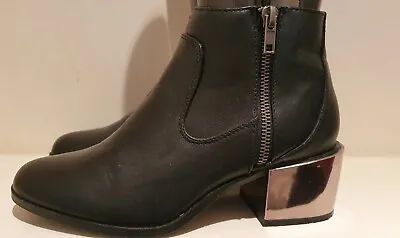 £1 • Buy Red Herring Ladies Size UK 3 EU 36 Black Faux Leather Ankle Boots Mirror Heel