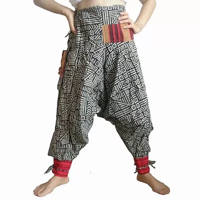 Mens / Womens Harem Pants Thai Hill Tribe Hmong Batik Pattern Drop Crotch Hippie • $21.95