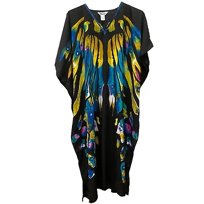 New Winlar Kaftan Caftan Mumu Moomoo Blue Butterfly Wing Long Beach Nightgown ; • $32