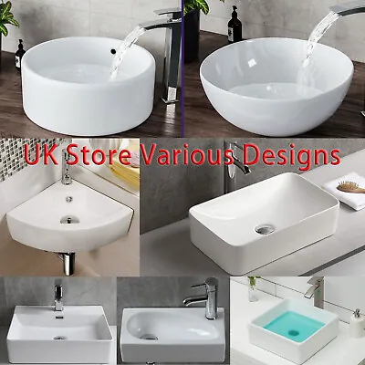£47.99 • Buy Bathroom Counter Top Ceramic White Basin Cloakroom Gloss Wash Sink Rectangular
