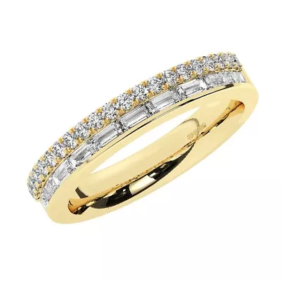 18K Yellow Gold3.5 MM 100% Natural Round & Baguette Diamonds Half Eternity Ring • £744.64