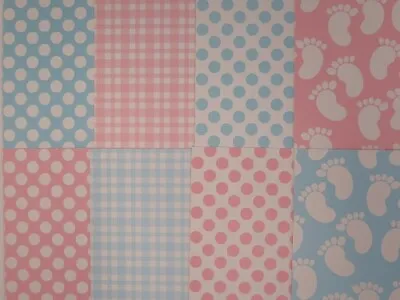Patterned Card A4 300gsm 1-Sided Baby Feet Gingham Polka Dots Pink Or Blue • £6.50