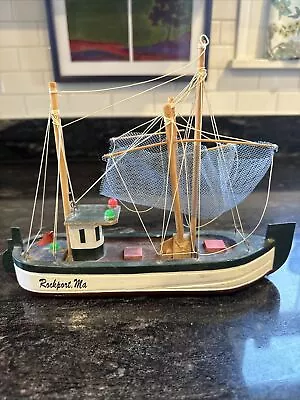 Vintage Handcrafted Wood Model Boat Sailing Ship  10”x7.75” Tall Rockport MA • $9.99