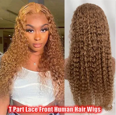 Long Jerry Curly #27 Dark Blonde Wig Remy Human Hair Wigs Lace Front Wigs 13x4x1 • $112.51