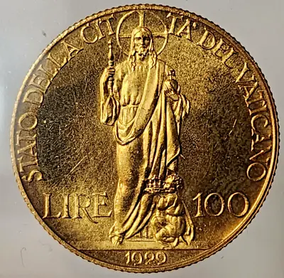 Vatican Pius Xi Gold 100 Lire 1929 Viii Km# 9 - Unc • $877.89