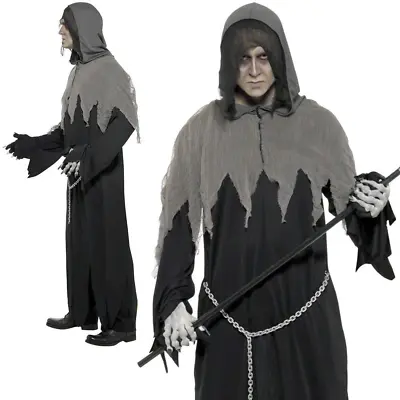 Adult Mr Grim Reaper Costume Mens Soul Taker Halloween Fancy Dress Outfit • £20.99