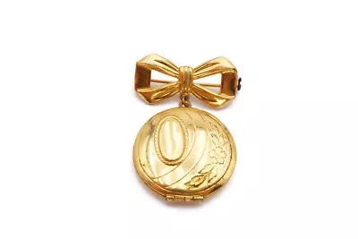 Vintage Coro Locket Brooch Pin Gold Tone Flower Etched With Photos • $35.99