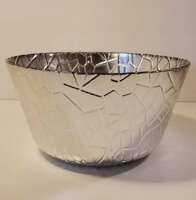 Vintage Silver Colored Decorative Glass Metal Bowl • $18.95