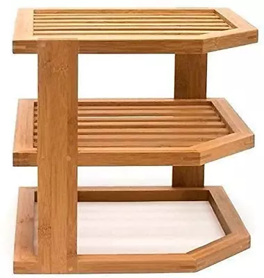 £18.37 • Buy Plate Rack Wooden 3 Tier Corner Shelf Storage Space Saver Unit Tidy Cupboard Org