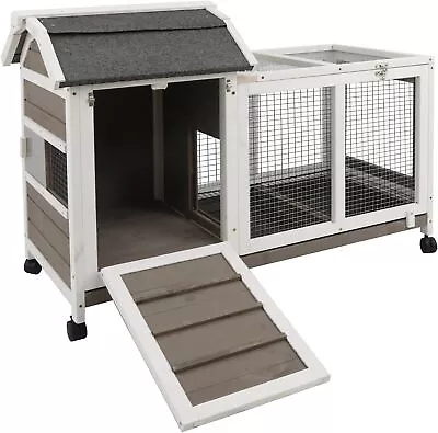 PetsCosset Rabbit Hutch Indoor Outdoor Rabbit Cage With Run Wood Bunny Cage，Grey • $119.99