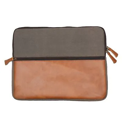 Laptop Sleeve Bag Canvas & Leather Padded Computer Case 14 In Lenovo HP MacBook • £37.73