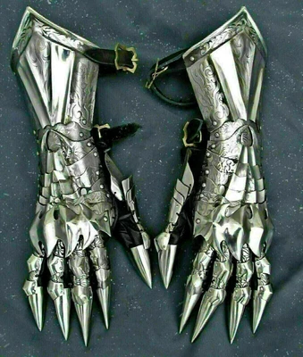 £149 • Buy Medieval LARP Gauntlet Pair Accents Knight Armor Steel Gauntlet