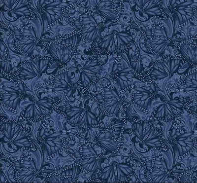 $6.63 • Buy Accent On Sunflowers Butterfly Fields Indigo Blue 100% Cotton Quilting Patchwork