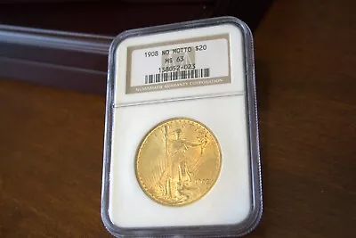 1908 $20 Gold St. Gaudens No Motto Double Eagle Graded By NGC As MS63 • $2503