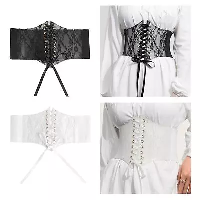 Stylish Women Lace Waist Belt Wide Cinch Belts Tie-Up Waist Band Corset Elastic • £10.69