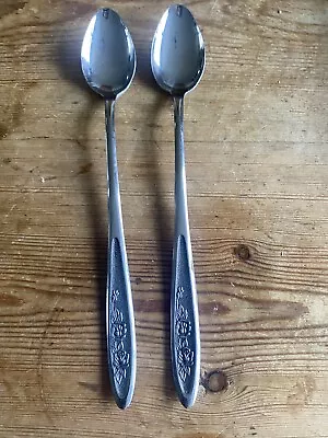 2 Vintage Ecko Eterna Long Handled Sundae Spoons  Country Garden Pattern Japan • £5.99