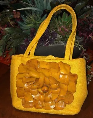 PAOLO MASI ITALY Yellow Canvas With Leather Flower Petals Small Tote Purse • $17.99