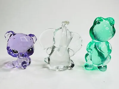 Lot Of 3 Miniature Collectors Clear Or Crystal Figurines Bear Elephant Dinosaurs • $10.99