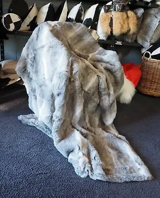 Full Skin Real Rabbit Fur Throw Blanket Luxury Patchwork Fur Leather Pelt 55x63  • $151.99