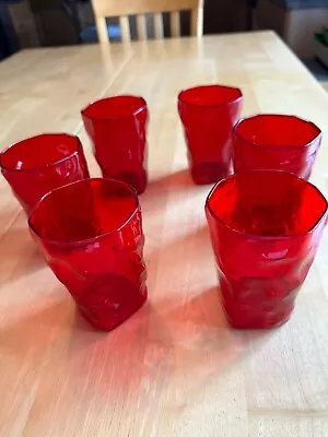 Set Of 6 Vintage Ruby Red Morgantown Seneca Crinkle Driftwood Juice 4 Inches • $30