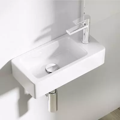 £62.55 • Buy Cloakroom Wash Basin Sink Ceramic Compact Wall Hung RH Tap Hole Waste Plug 370mm