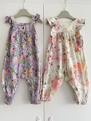 Baby Girls NEXT 6-9 Months Pretty Dungarees Outfit Flowers Floral Summer GC • £11.99